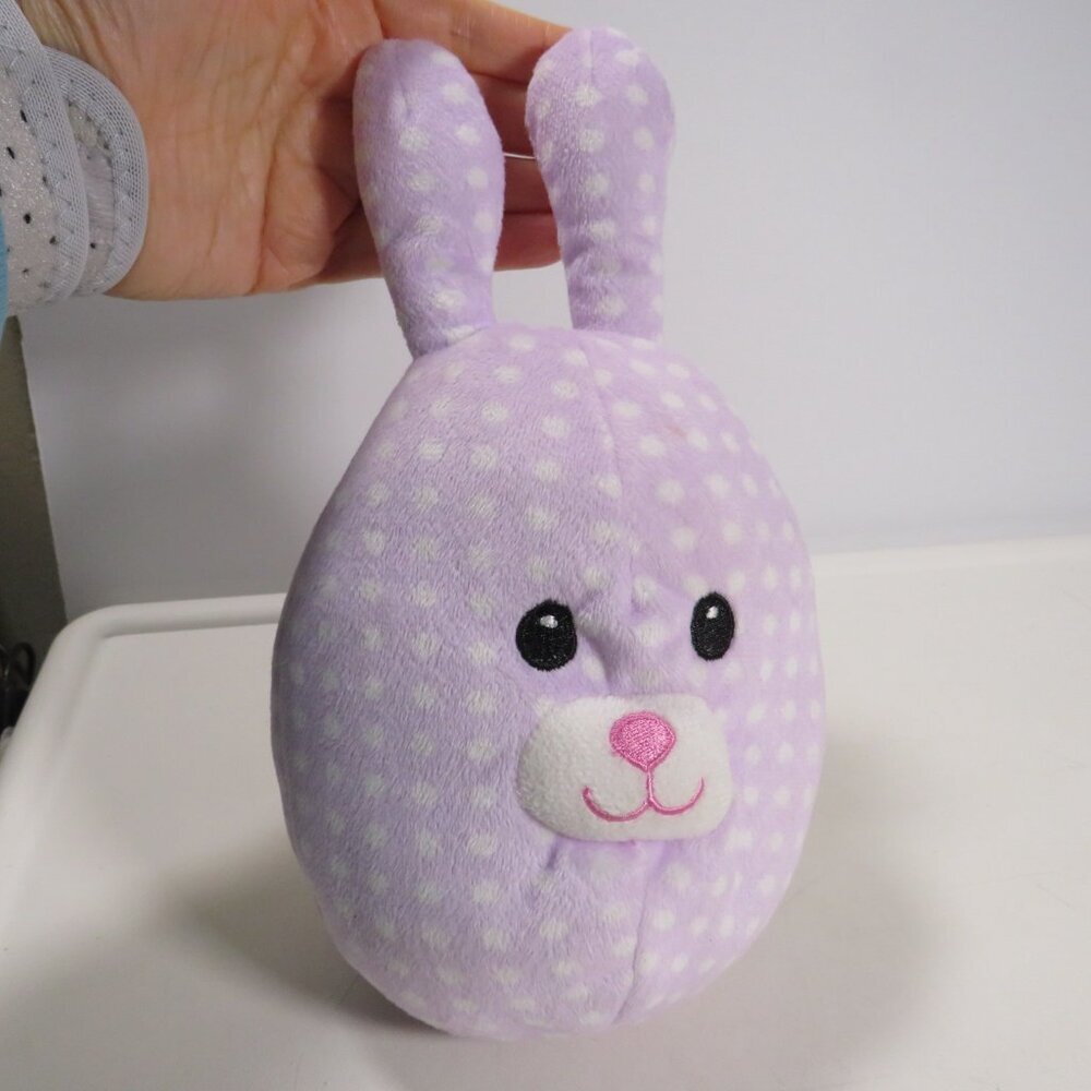 Easter Egg Shaped Bunny Plush Rabbit Spotted Lavender with Polka Dots